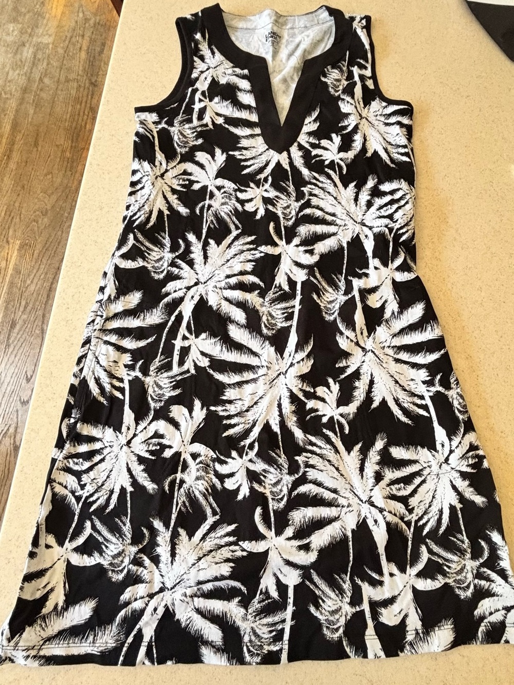 Lands' End Black & White Palm-Print Swim Coverup